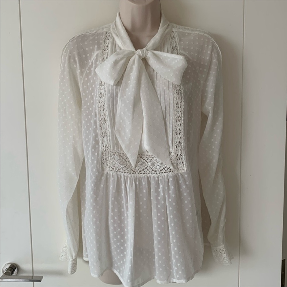 Somerset By Alice Temperley Ivory Dot Sheer Long Sleeve Kate Middleton Blouse 6 - Picture 4 of 14